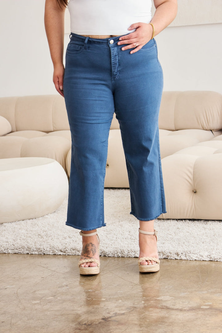 RFM Crop Chloe Full Size Tummy Control High Waist Raw Hem Jeans-2