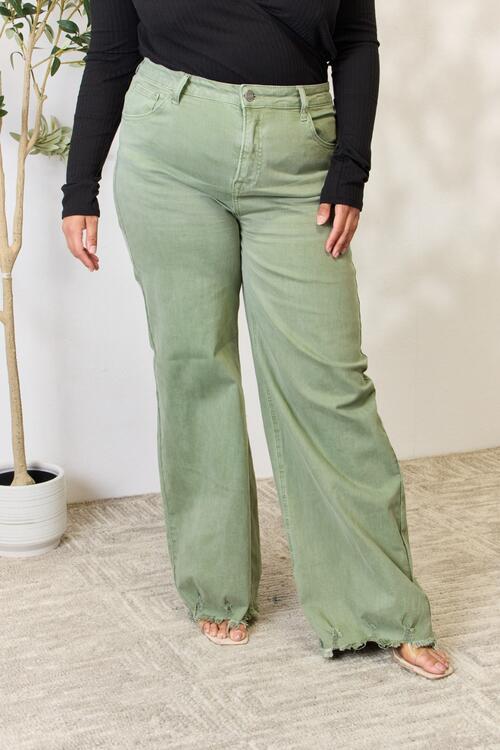 RISEN Full Size Raw Hem Wide-Leg Jeans-4