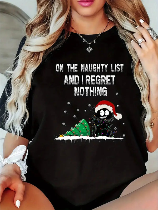 Christmas Large Size Pattern Print Short Sleeve T-shirt, Women's Large Size Casual T-shirt With Round Neck, Comfortable, Loose Fit, Slightly Elastic