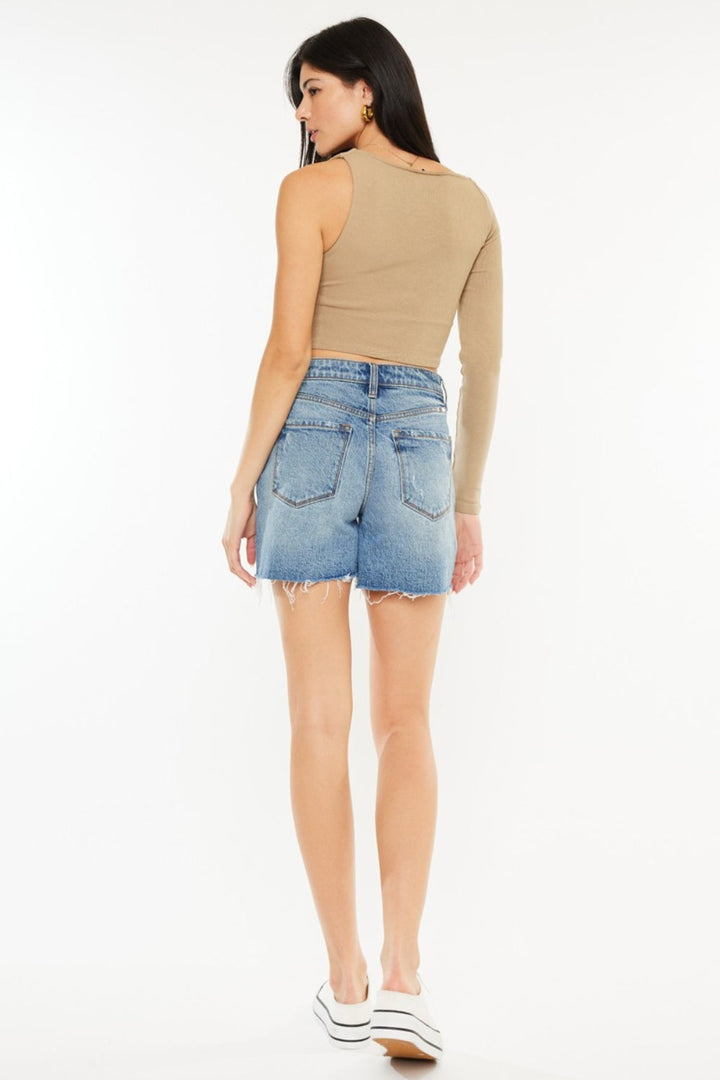 Kancan Full Size Raw Hem High Waist Denim Shorts-1
