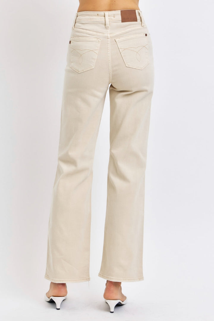 Judy Blue Full Size High Waist Distressed Wide Leg Jeans-1