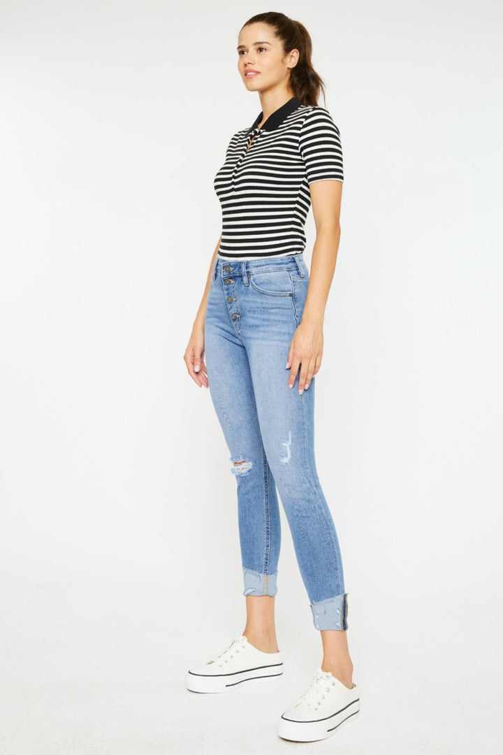 Kancan Distressed Cat's Whiskers Button Fly Jeans-2