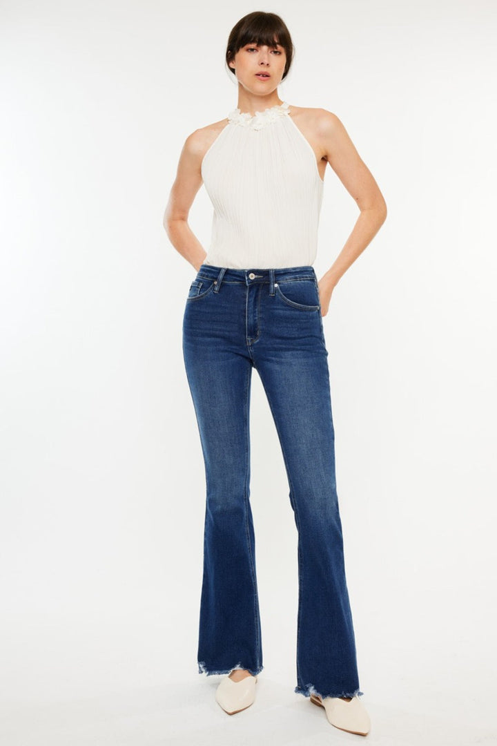 Kancan Cat's Whiskers Raw Hem Flare Jeans-2