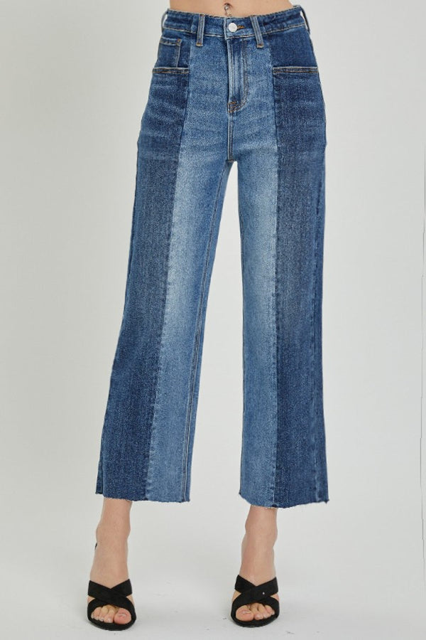RISEN Full Size Mid-Rise Waist Two-Tones Jeans with Pockets-0