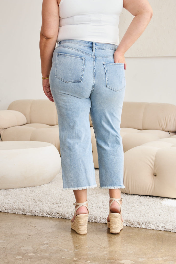 RFM Full Size Tummy Control High Waist Raw Hem Distressed Jeans-3