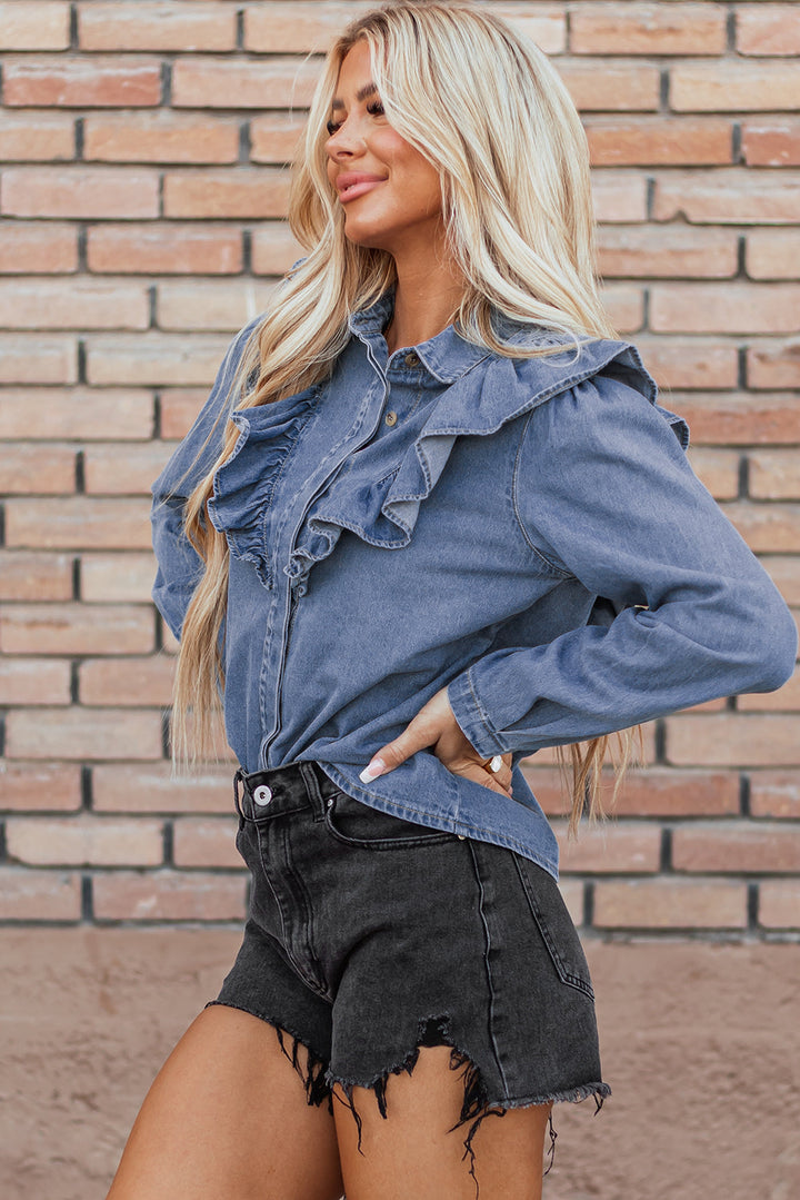 Trinity Denim Ruffled Casual Top-2