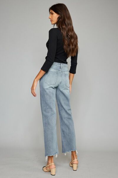 Kancan High Waist Raw Hem Cropped Wide Leg Jeans-1