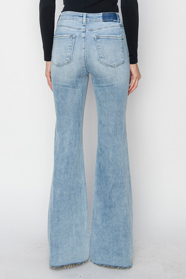 RISEN Full Size High Rise Raw Cut Hem Bootcut Jeans-1
