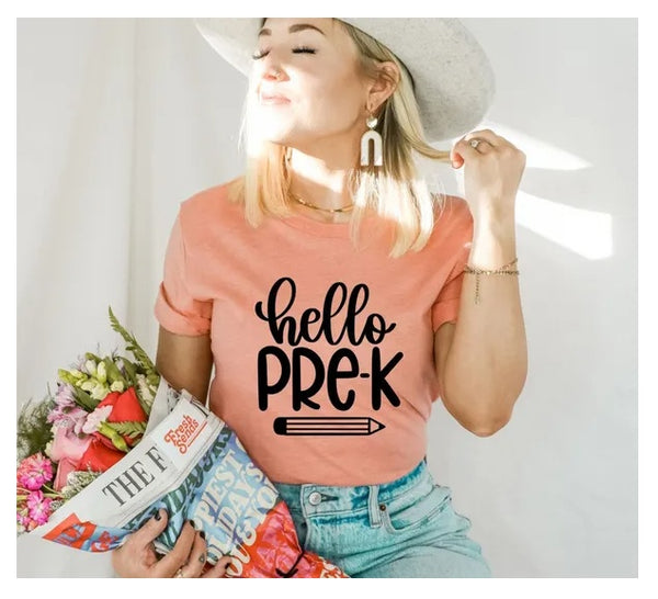 Hello Pre K T-shirt, Back To School Tee, Trending Top, Teacher Appreciation Shirt, Love Inspire Tee, 1st Day Of School Gift, Mama Gift