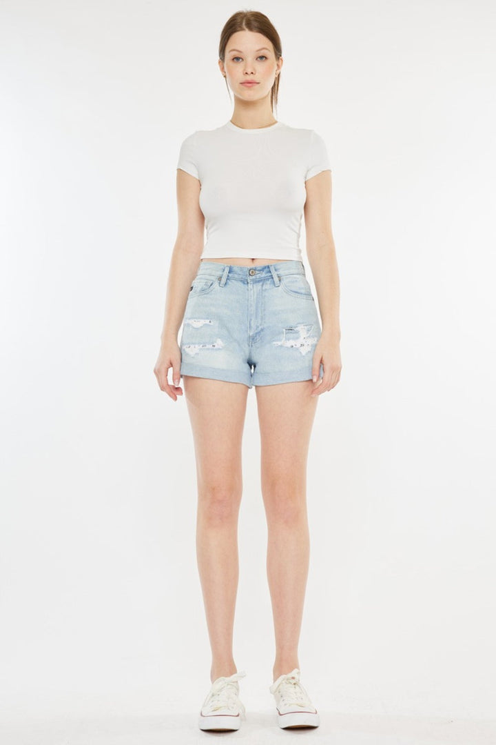 Kancan High Rise Repaired Mom Denim Shorts-3