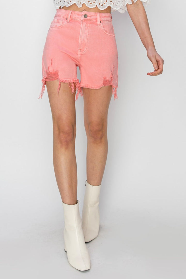 RISEN High Rise Distressed Denim Shorts-4