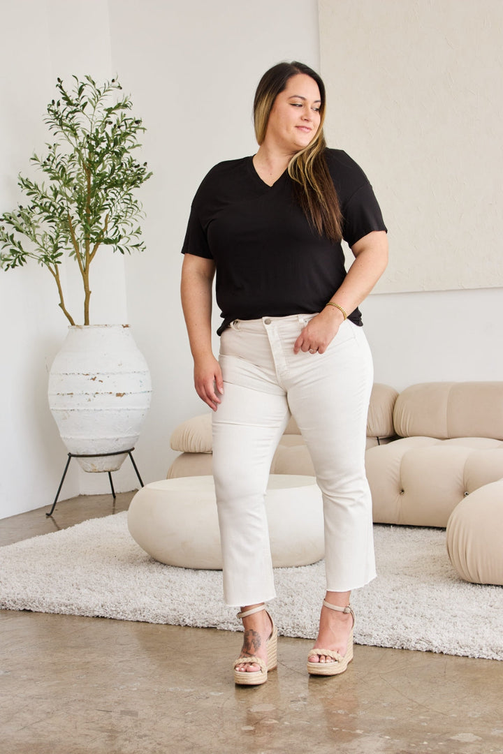 RFM Mini Mia Full Size Tummy Control High Waist Raw Hem Jeans-4