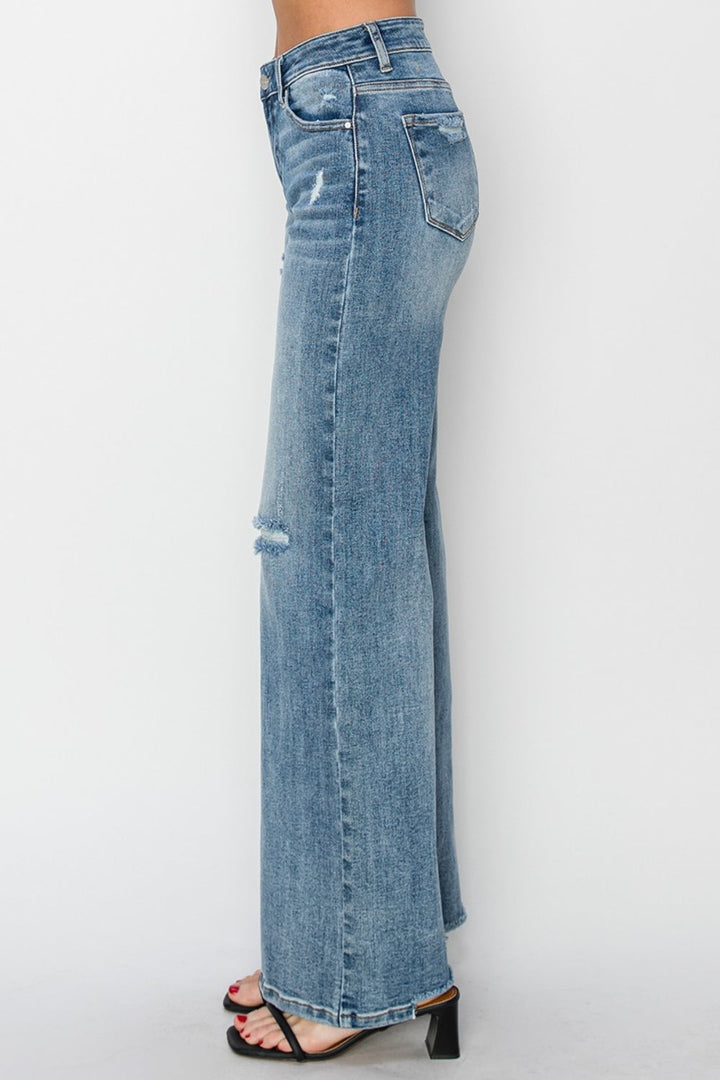 RISEN Full Size High Waist Distressed Wide Leg Jeans-2