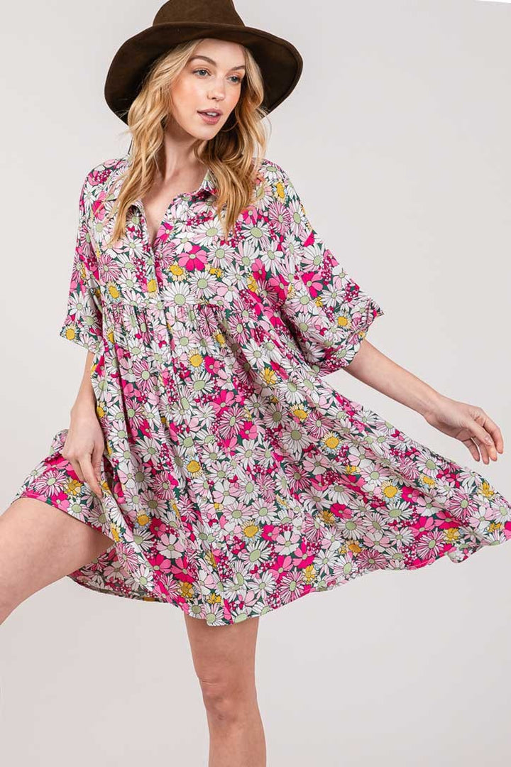 SAGE + FIG Floral Button Down Mini Shirt Dress-4