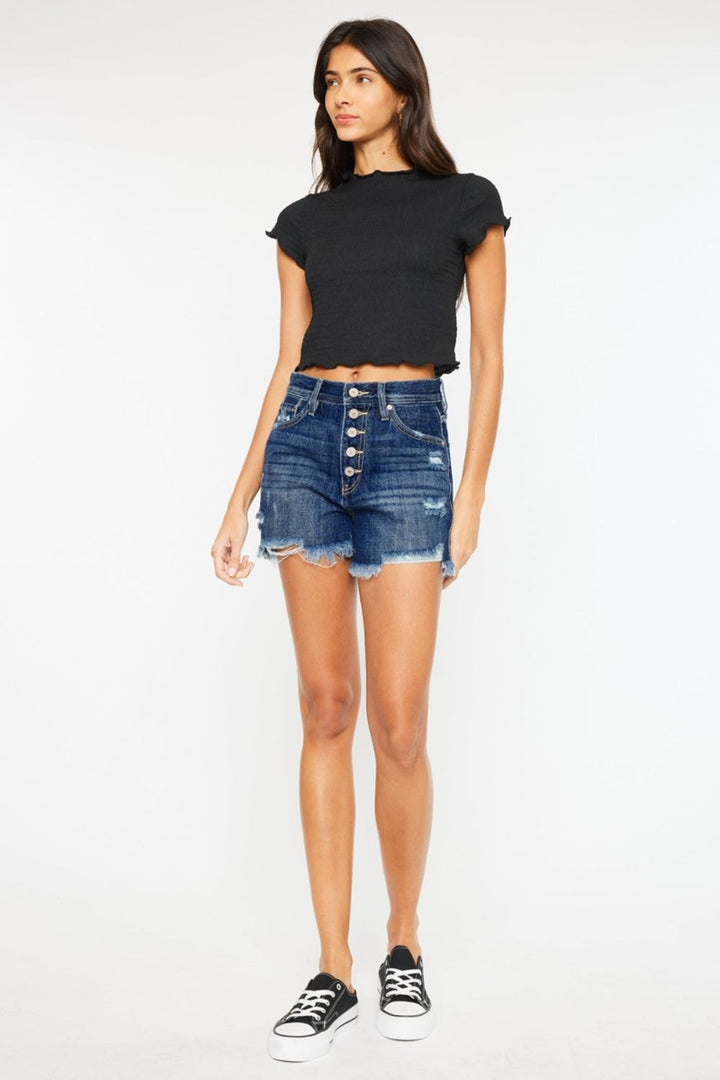 Kancan Raw Hem Button-Fly Denim Shorts-3