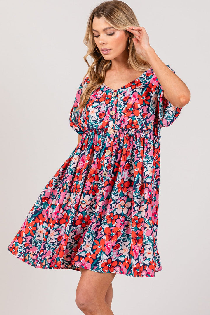 SAGE + FIG Floral Button Down Short Sleeve Mini Dress-2
