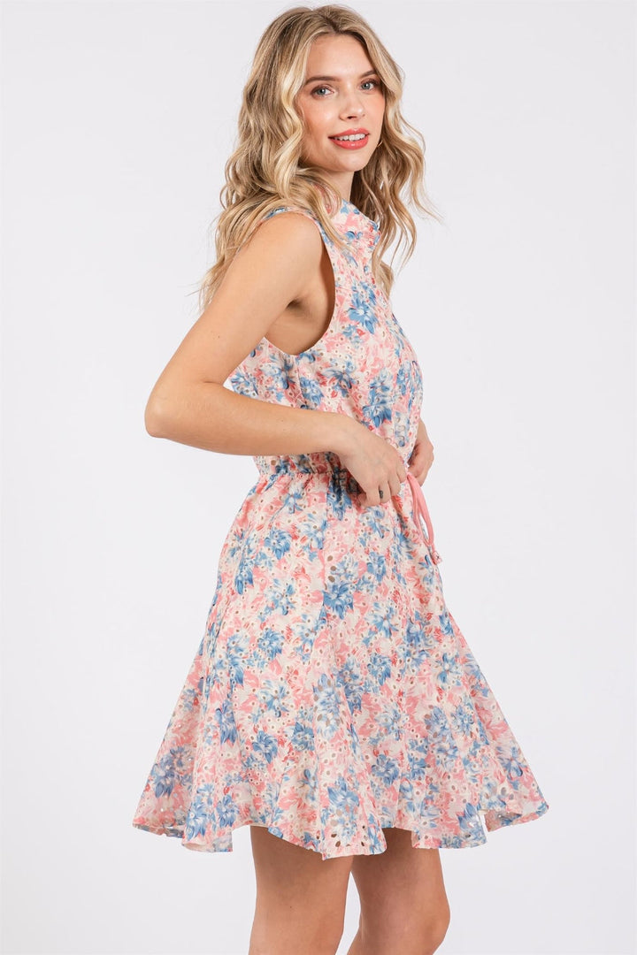 GeeGee Full Size Floral Eyelet Sleeveless Mini Dress-2