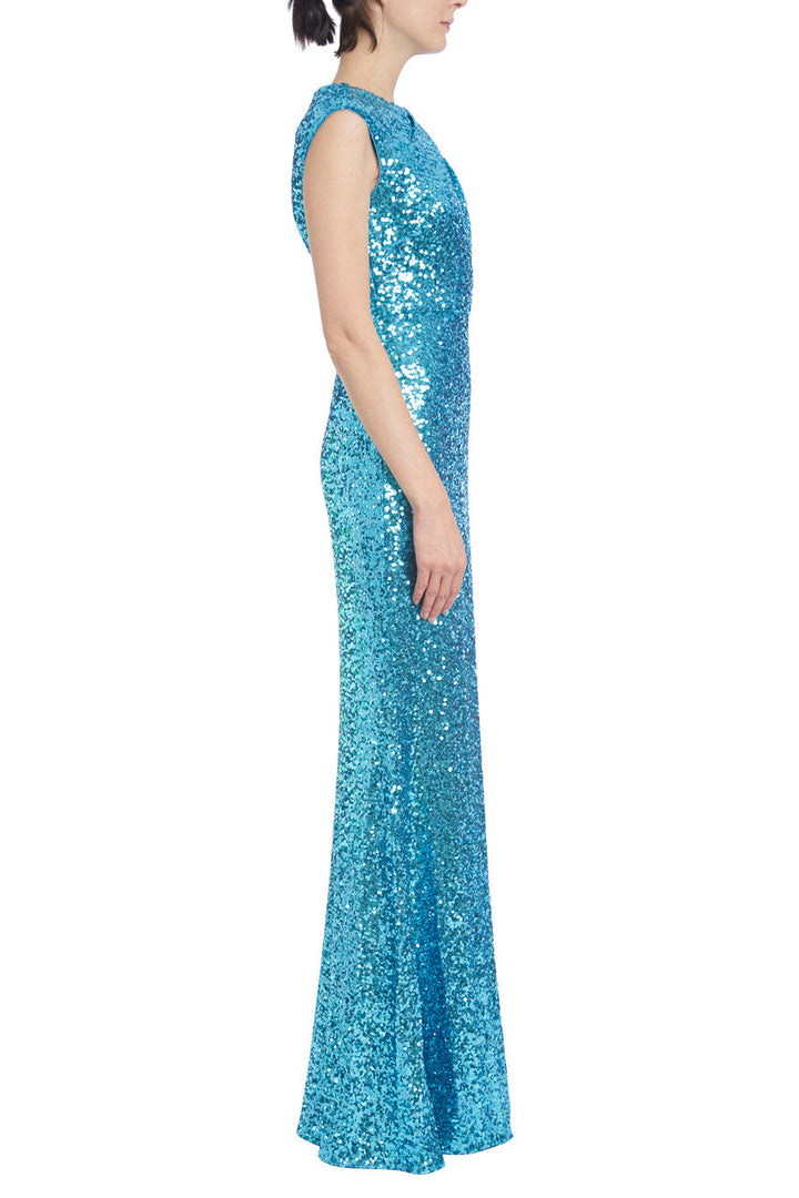 Badgley Mischka turquoise sequined mermaid gown-1