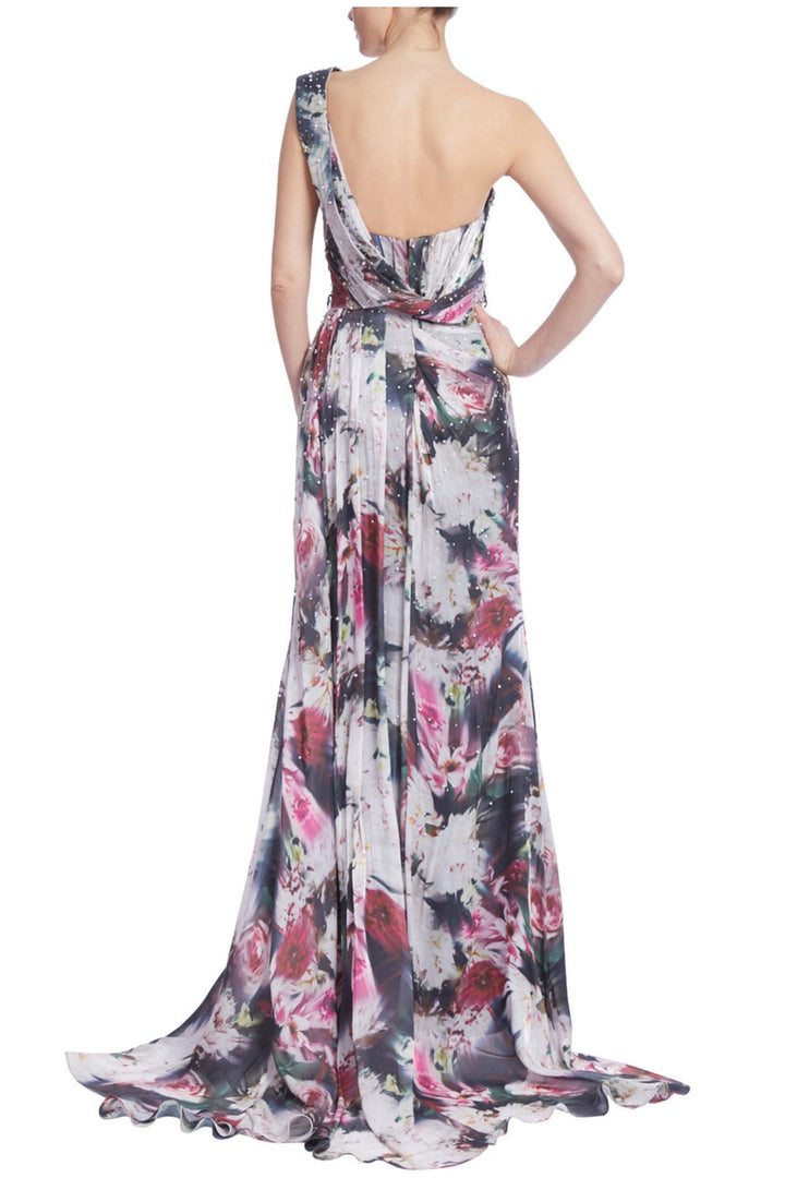 Badgley Mischka Beaded Floral One-Shoulder Front Slit Gown - Wholesale-1
