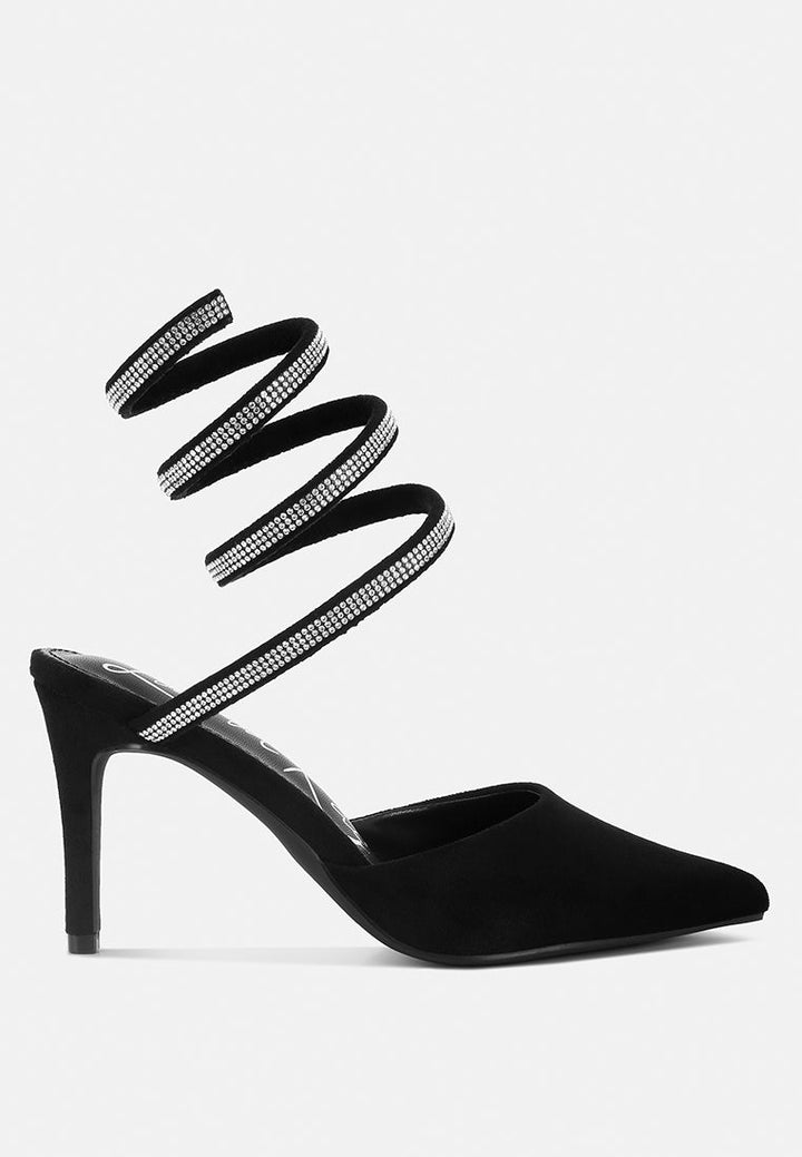 Elvira Rhinestone Embellished Strap Up Sandals-6