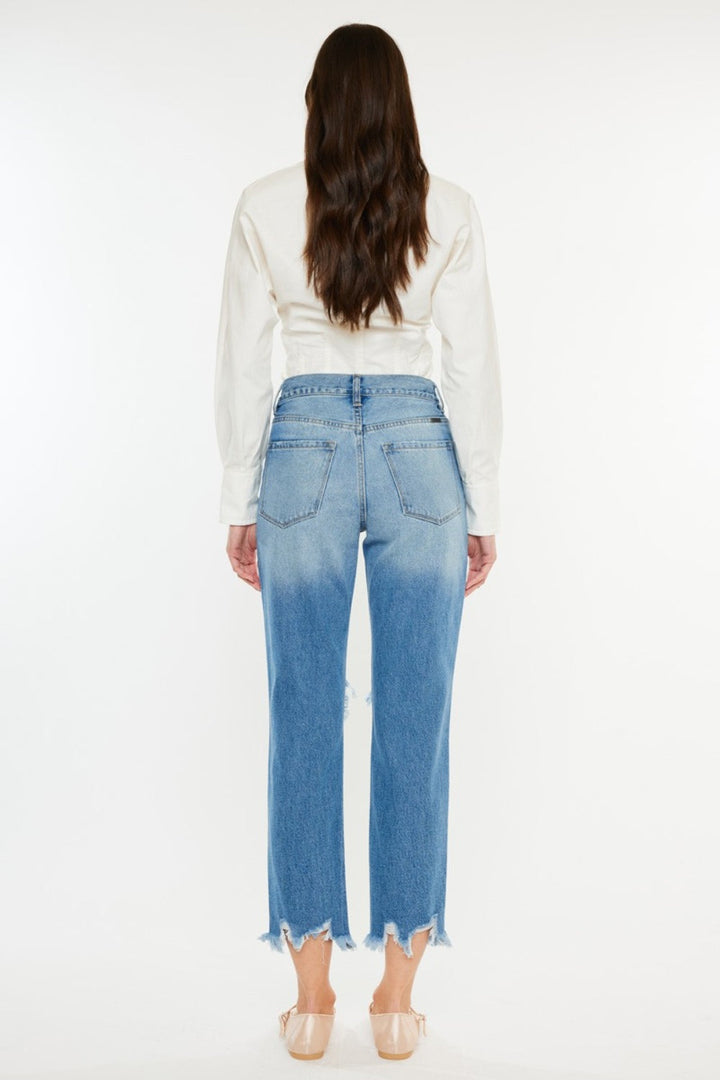 Kancan Distressed Frayed Hem Cropped Jeans-1