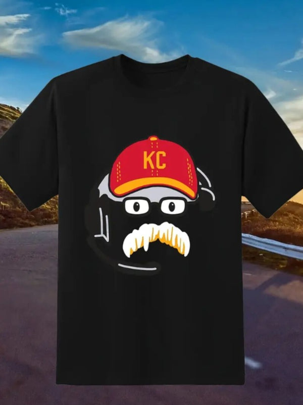 KC, Football Graphic Print T-Shirt - Crew Neck, A Comfortable Women's Short-sleeved Crew Neck T-shirt For Everyday Wear And Stylish Layering