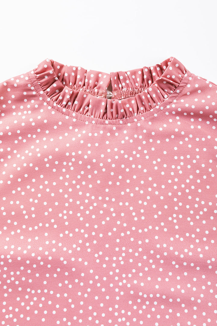 Marlowe Polka Dots Ruffle Flutter Sleeve Frilled Neck Blouse-2