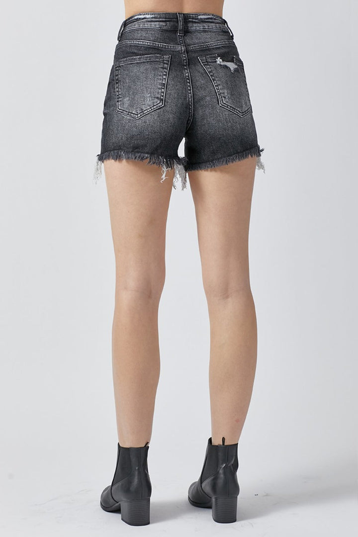 RISEN Full Size High Rise Distressed Denim Shorts-1