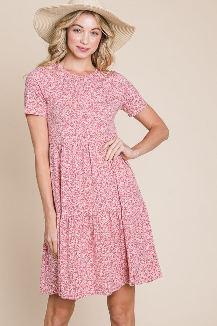 BOMBOM Printed Short Sleeve Mini Dress-2