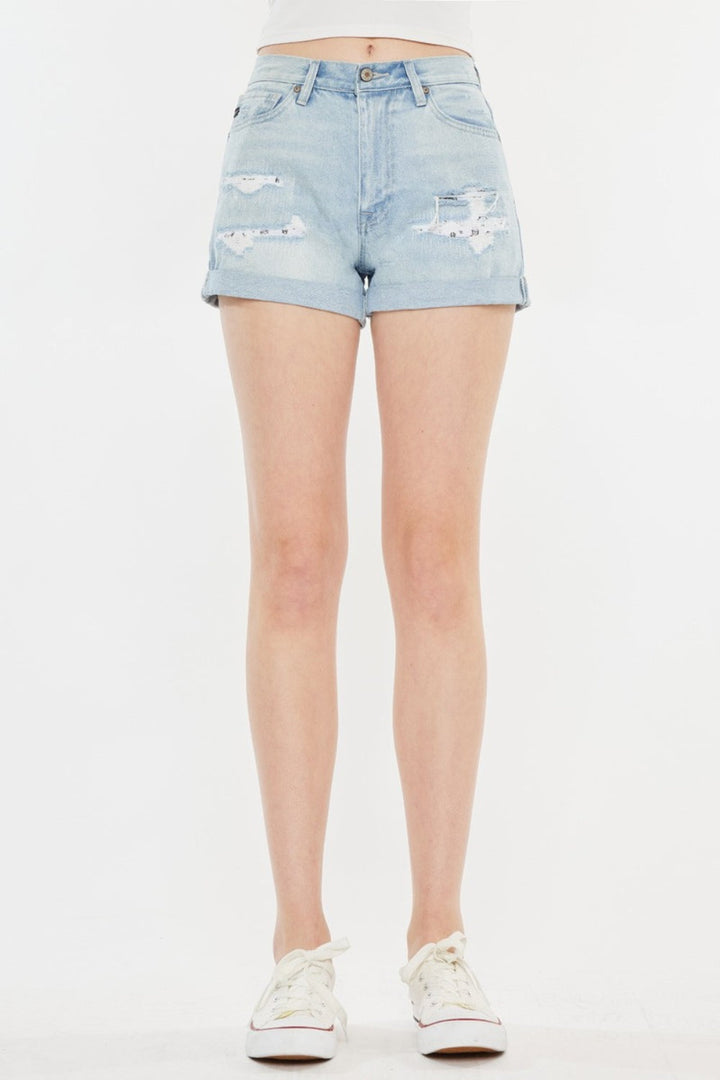 Kancan High Rise Repaired Mom Denim Shorts-4