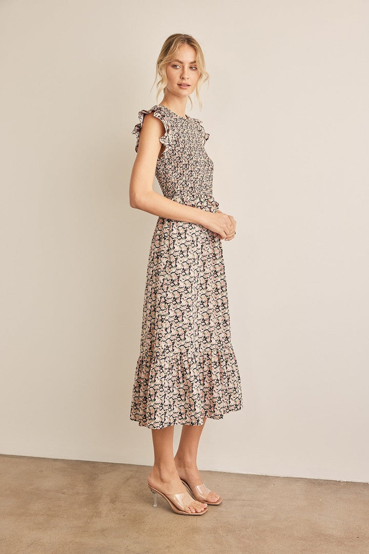 In February Floral Smocked Ruffled Midi Dress-2