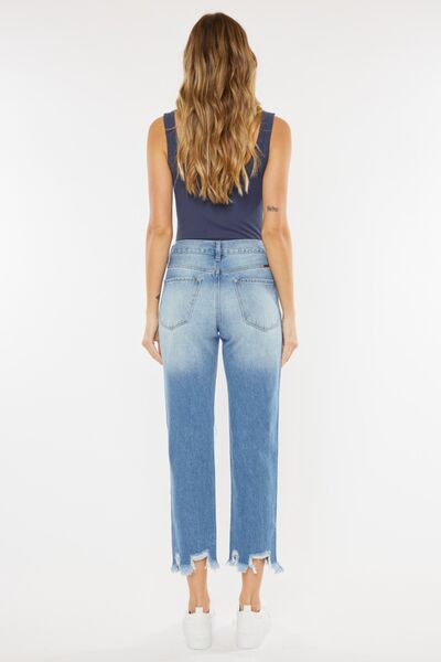 Kancan High Waist Chewed Up Straight Mom Jeans-2