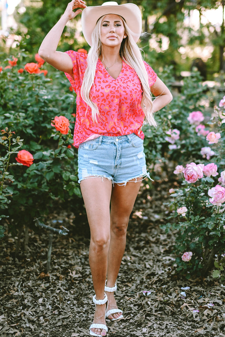 Charley Leopard V Neck Short Sleeve Blouse-4