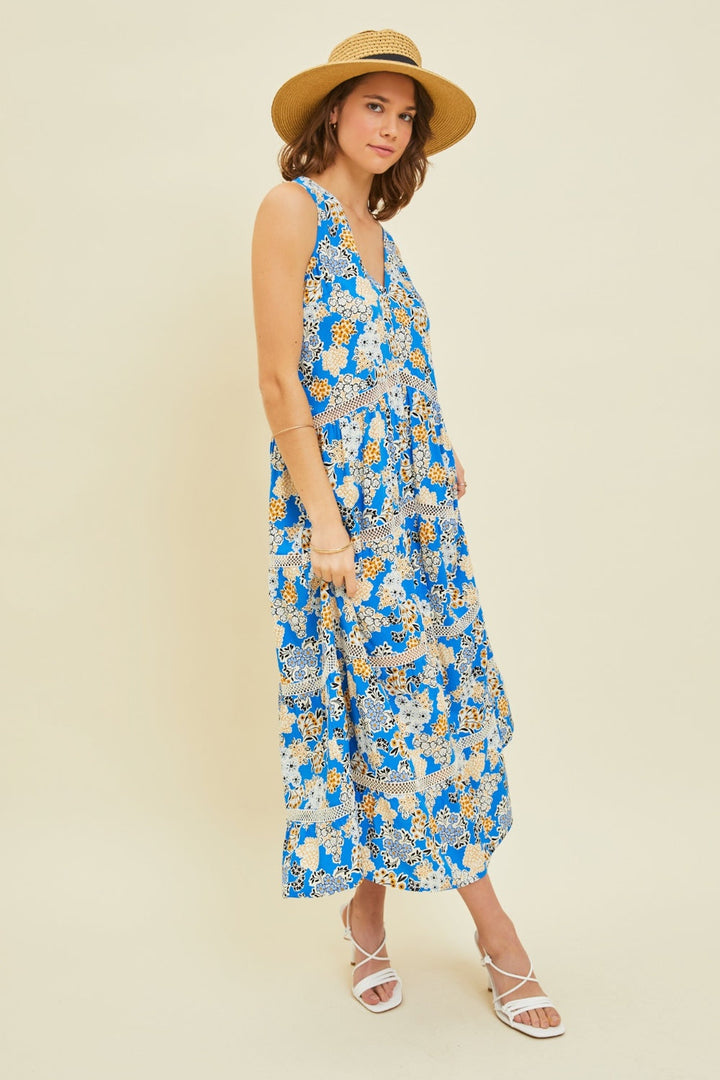 HEYSON Full Size Printed Crochet Trim Maxi Dress-2