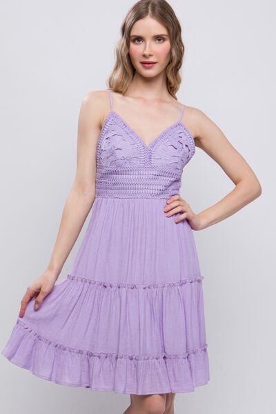 LOVE TREE Lace Detail Tied V-Neck Mini Cami Dress-0