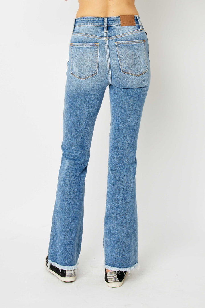 Judy Blue Full Size Distressed Raw Hem Bootcut Jeans-1
