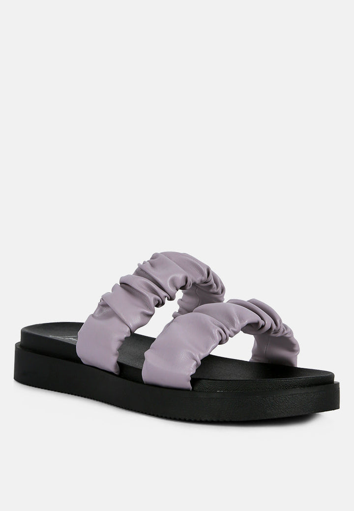 Faux Leather Ruched Strap Platform Sandals-1