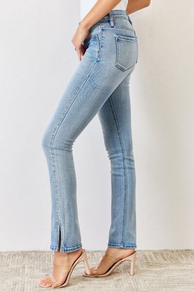 Kancan Full Size Mid Rise Y2K Slit Bootcut Jeans-1