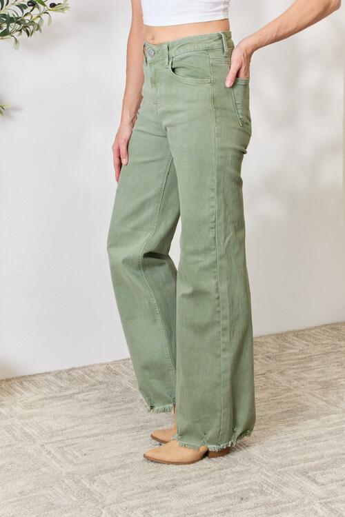 RISEN Full Size Raw Hem Wide-Leg Jeans-2