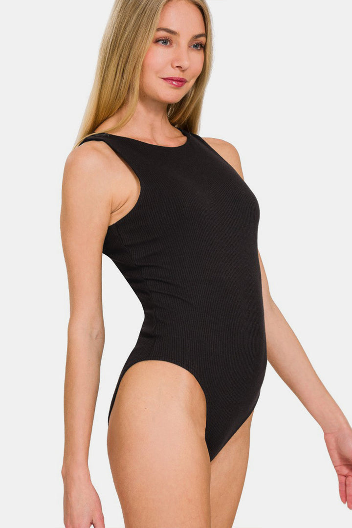 Zenana Ribbed Double Layered Bodysuit-1