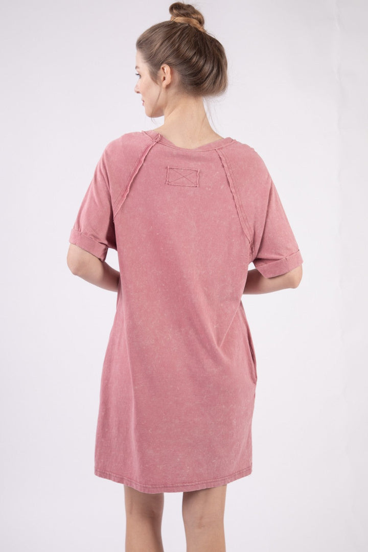 VERY J Washed Round Neck Mini Tee Dress-1