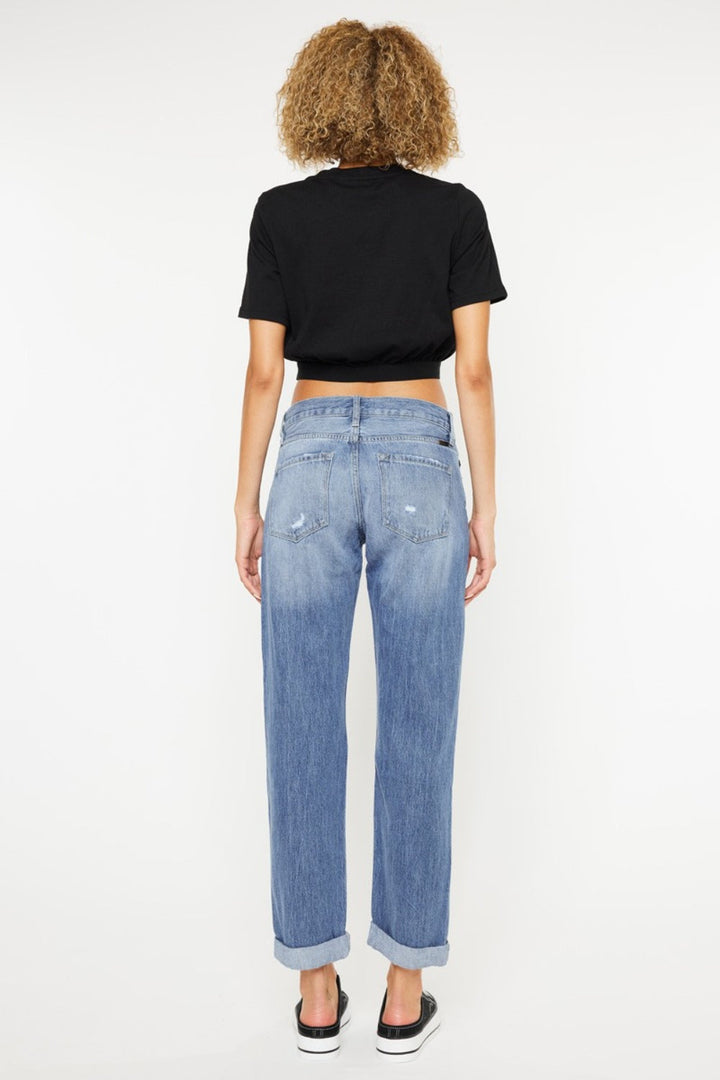 Kancan Mid Rise Distressed Straight Jeans-1