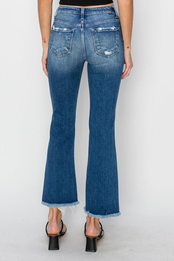 RISEN Full Size Frayed Step Hem Ankle Straight Jeans-1