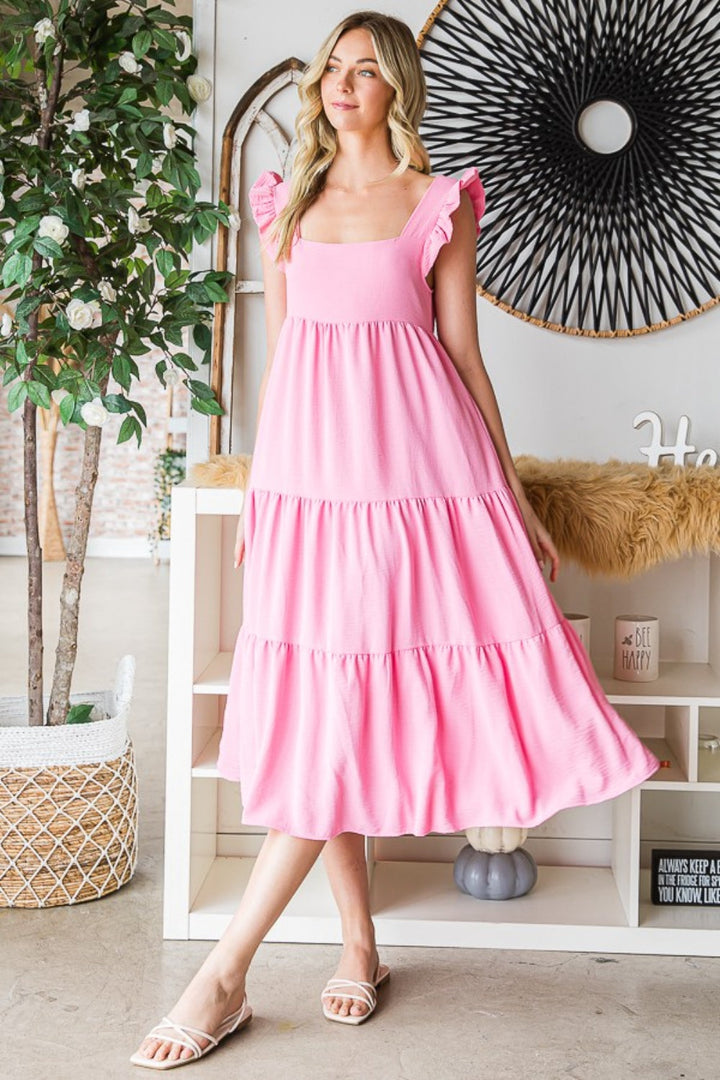 Reborn J Ruffled Sleeveless Tiered Midi Dress-3