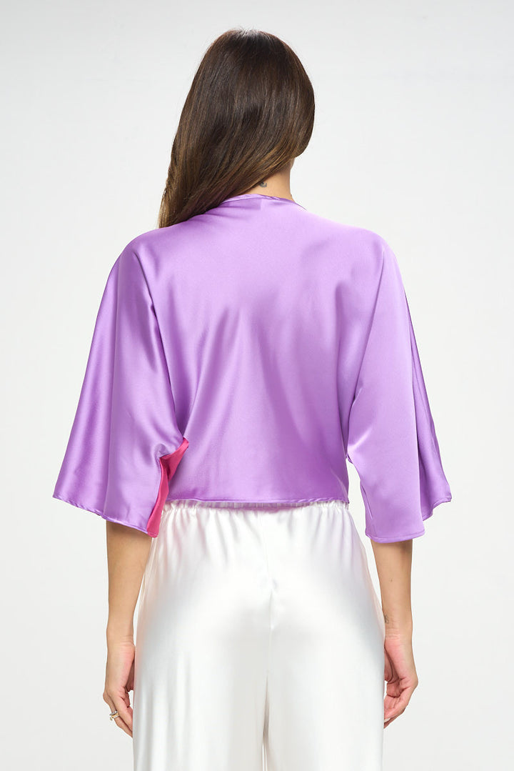 Satin Vibrant Multi Color Short Sleeve Top with Front Twist-2
