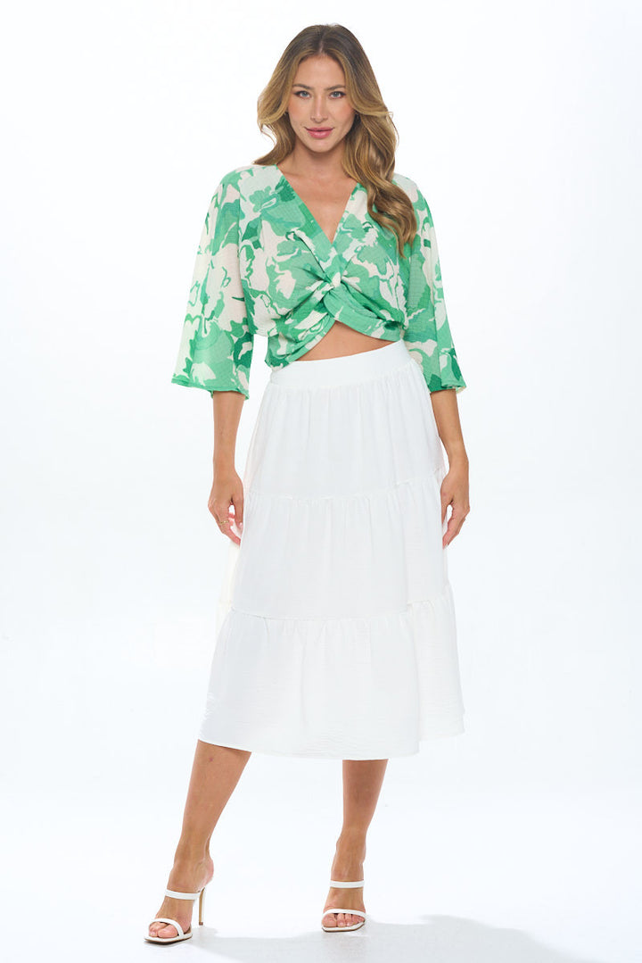 Floral Print Mid Sleeve Top with Front Twist-4