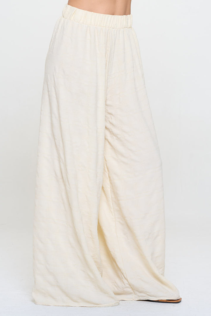 Textured Wide Leg Pants with Elastic Waistband-3