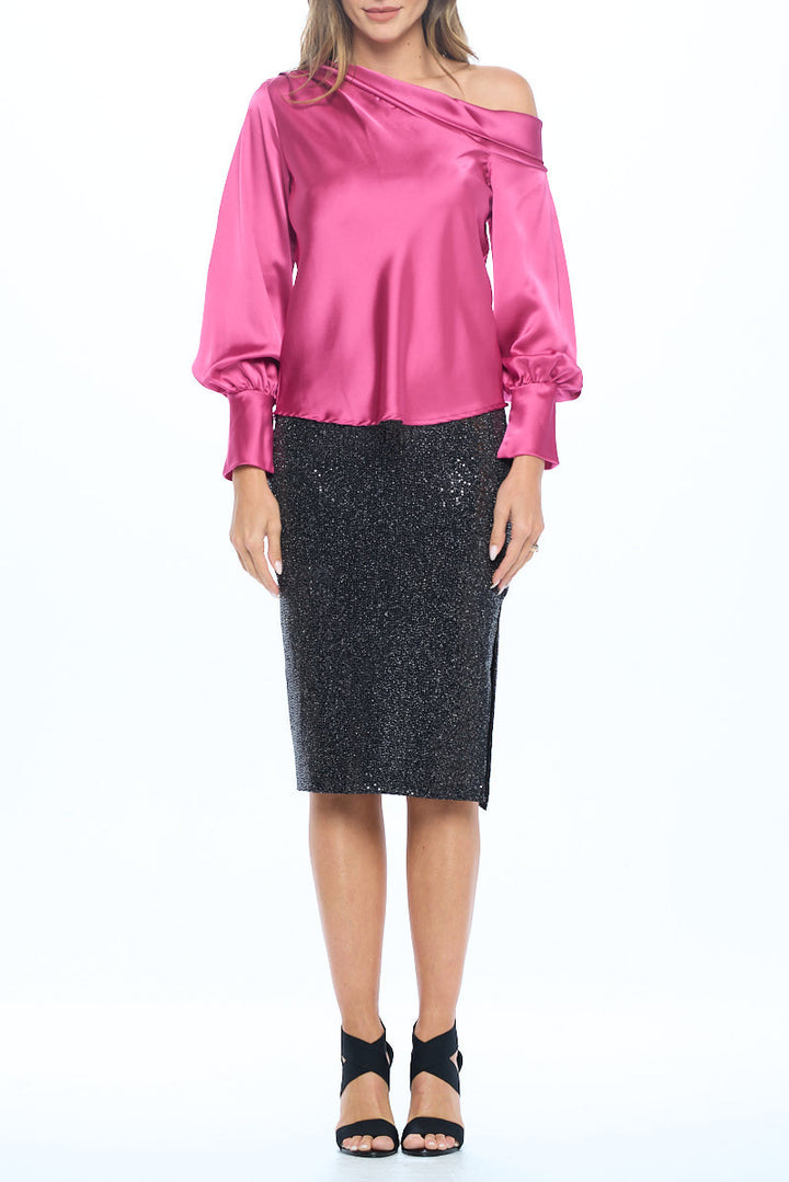 Dropped Shoulder Long Sleeve Satin Top-4