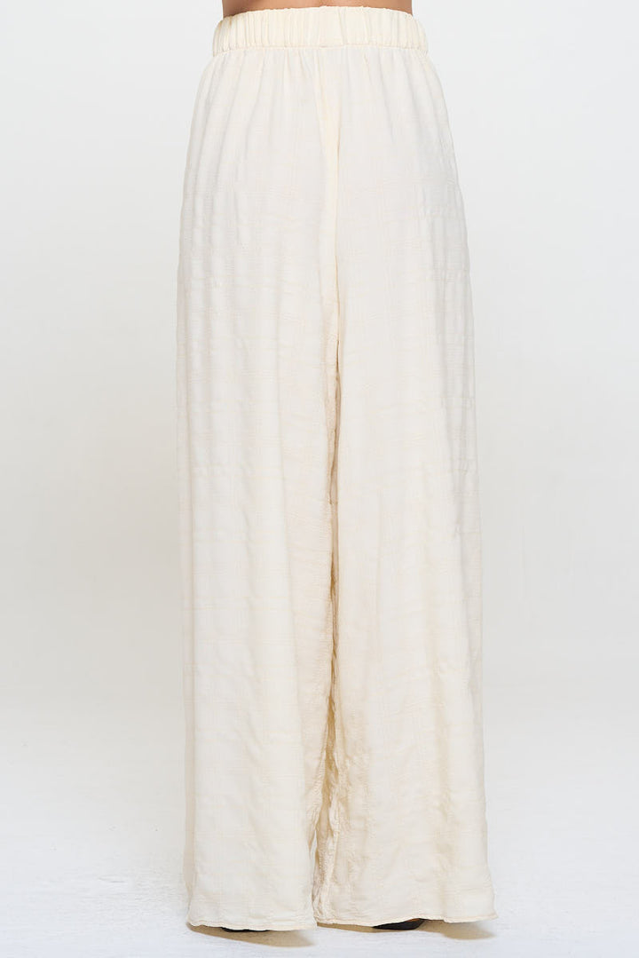 Textured Wide Leg Pants with Elastic Waistband-2