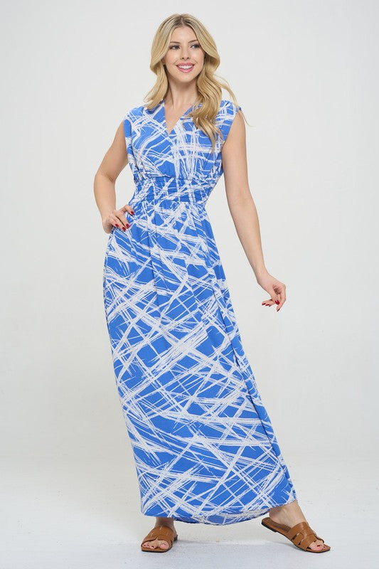 Abstract V neck Sleeveless Maxi Dress with Slit-3